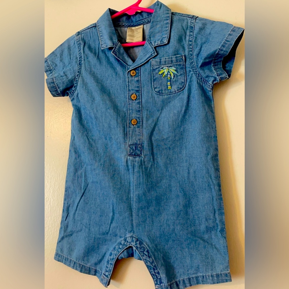 First impressions denim baby boy romper